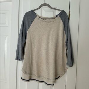 Blondie East End Sweater, cream and blue, 3/4 sleeves with open sides